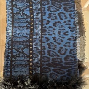 Roberto Cavalli Blue and Black Animal Print Scarf